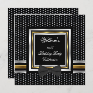 Black Bowtie Gold Silver Studs Birthday Party Invitation