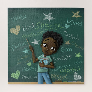 Black Boy and Positive Words Jigsaw Puzzle