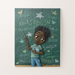 Black Boy and Positive Words Puzzle 11x14