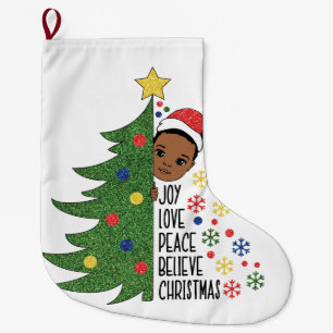 Black boy birthday gift melanin boys Christmas Large Christmas Stocking