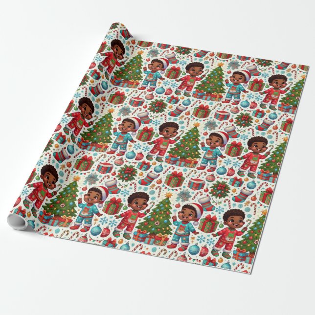 Black Boy Joy Holiday Gift Wrapping Paper (Unrolled)