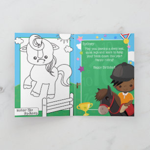 Black Boys Equestrian Colouring Page Birthday Card
