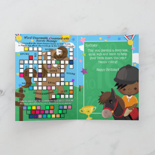 Black Boys Equestrian Secret Message Birthday Card