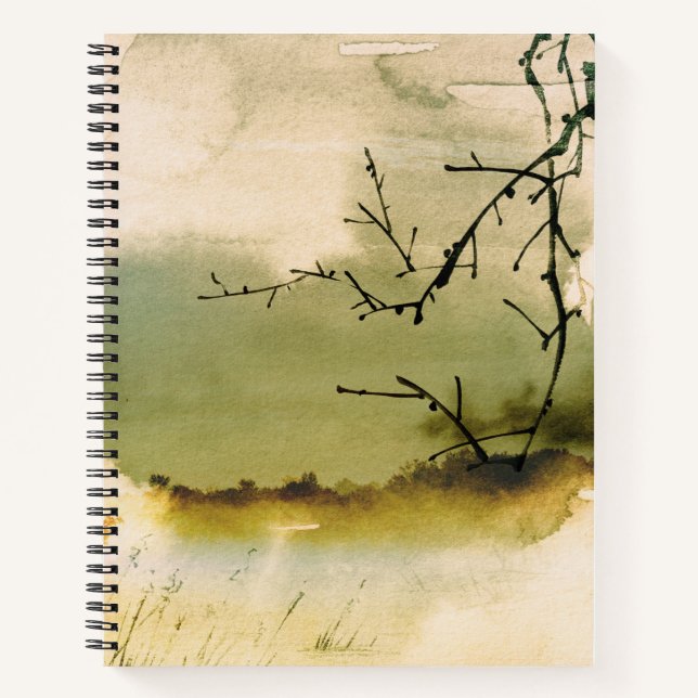 Black branches muted Japanese watercolor landscape Notebook (Front)