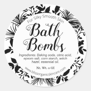 Black Branches on White Fizzy Bath Bomb Classic Round Sticker