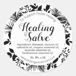 Black Branches on White Herbal Healing Balm Classic Round Sticker