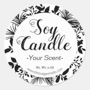 Black Branches On White Scented Soy Wax Candle Classic Round Sticker