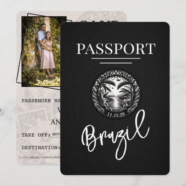 Black Brazil Passport Save The Date (Front/Back)