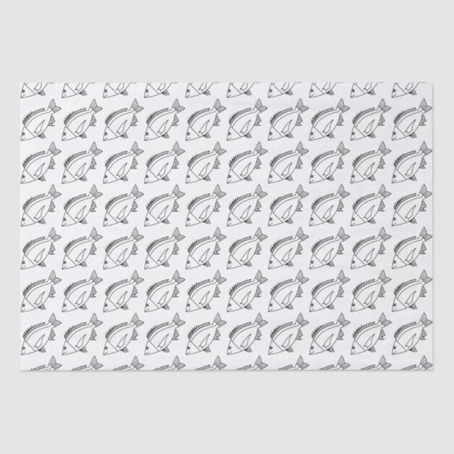 Black Bream Fish Wrapping Paper in black and white (Front)