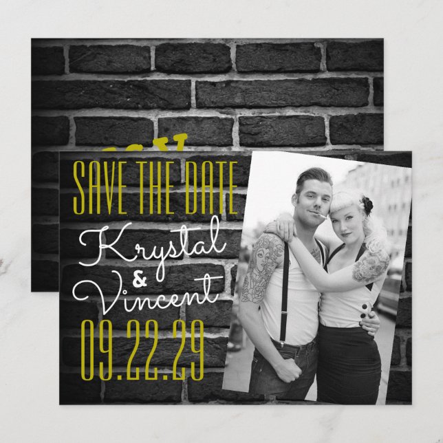 Black Brick Save the Date Invitation (Front/Back)