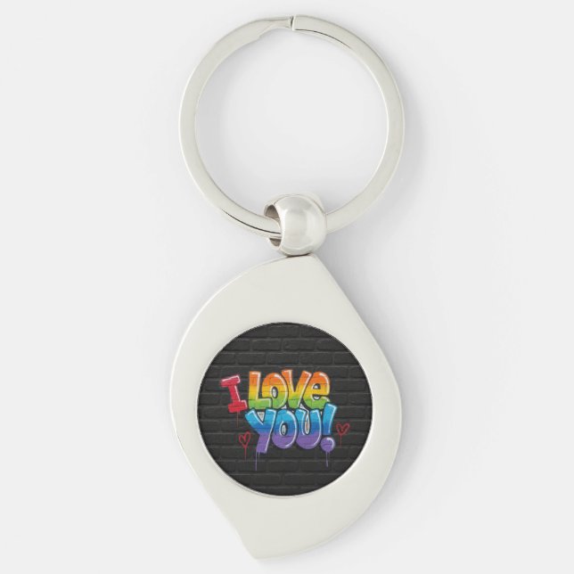 Black Brick Wall with Graffiti “I Love You!” Keychain (Front)