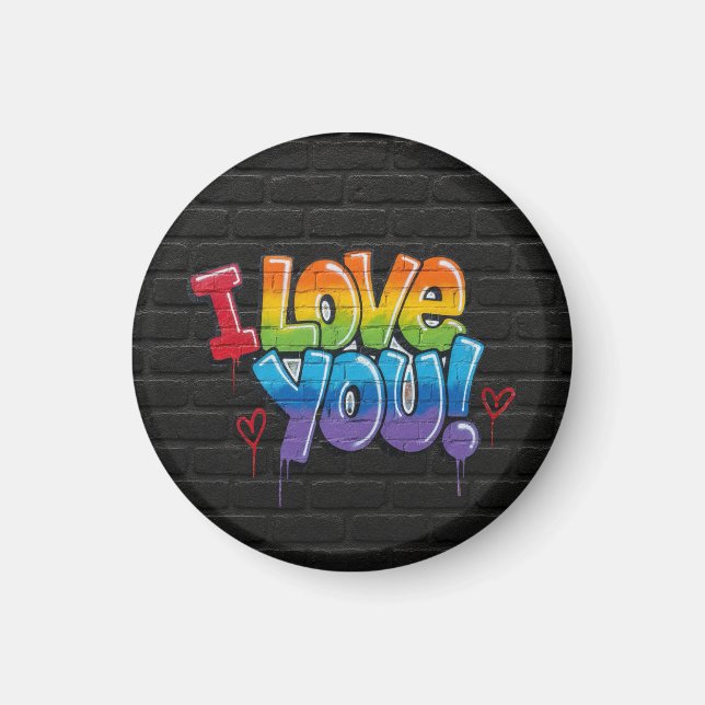 Black Brick Wall with Graffiti “I Love You!” Magnet (Front)