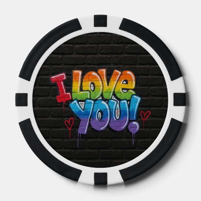 Black Brick Wall with Graffiti “I Love You!” Poker Chips (Front)