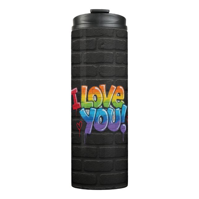 Black Brick Wall with Graffiti “I Love You!” Thermal Tumbler (Front)