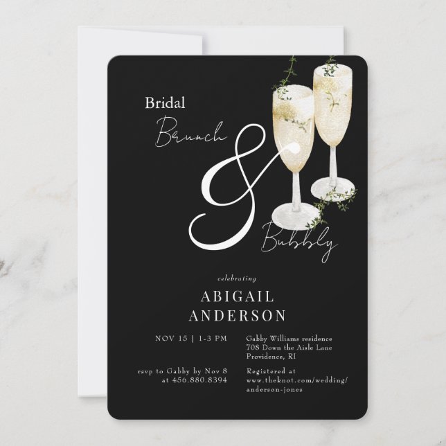 Black Bridal Brunch & Bubbly Shower  Invitation (Front)