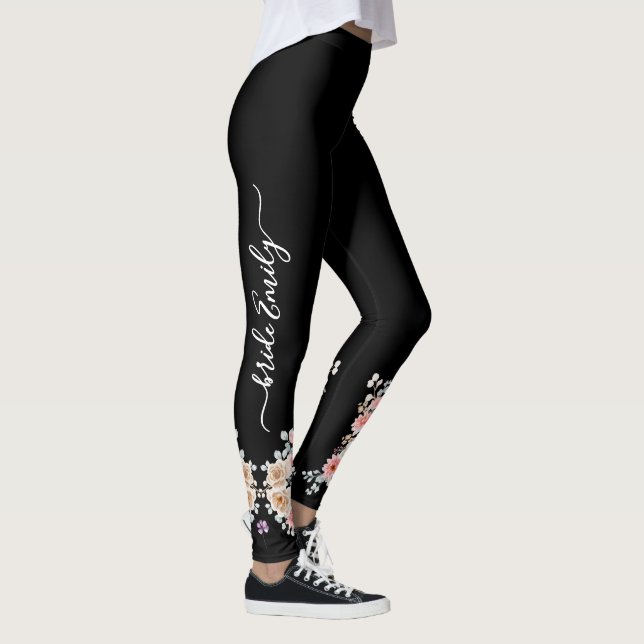 Black bridal floral bride & bridesmaid leggings (Right)