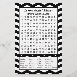 Black Bridal Party Shower Word Search Game