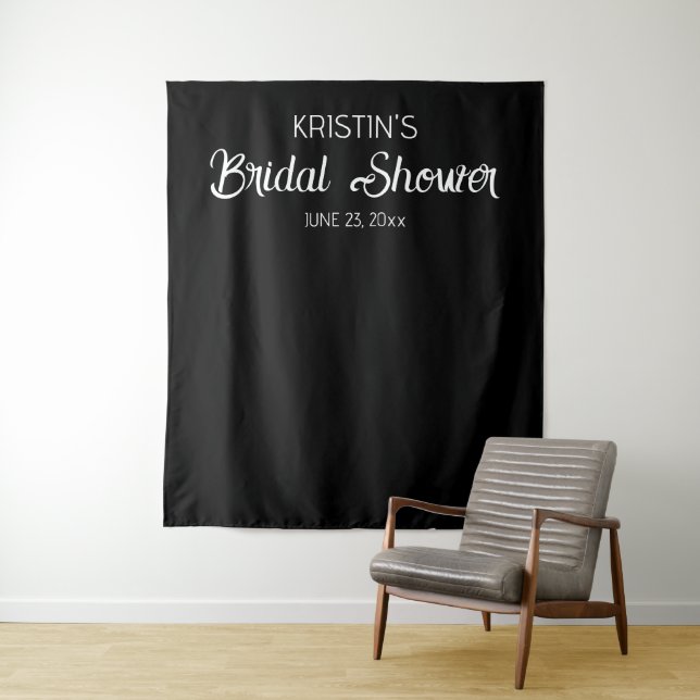 Black Bridal Shower Photo Backdrop Tapestry (In Situ)