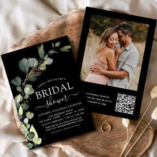 Black Bridal Shower QR Code Photo Eucalyptus Invitation