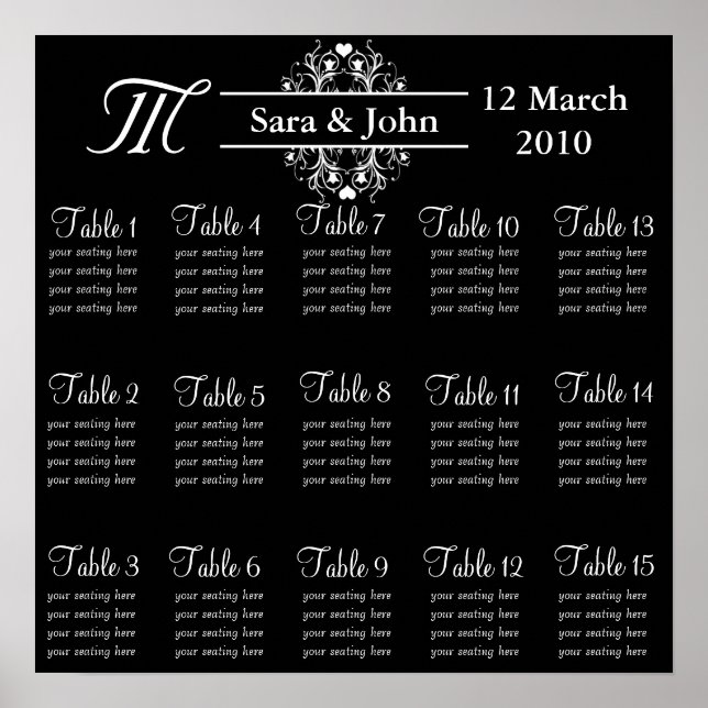 Black Bride and Groom Seating Chart (Front)
