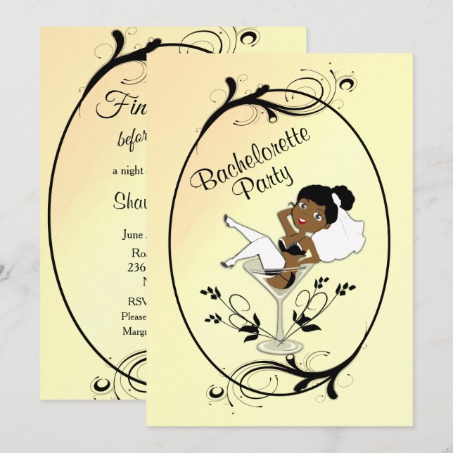 Black Bride Bachelorette Party Invitation (Front/Back)