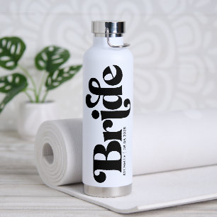 Black Bride Retro Text Custom Water Bottle