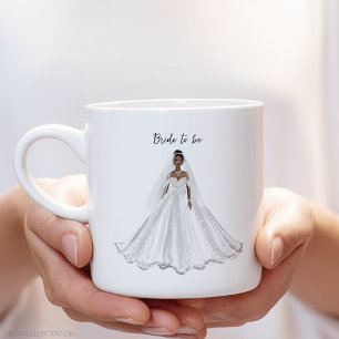Black bride, white gown, coffee mug