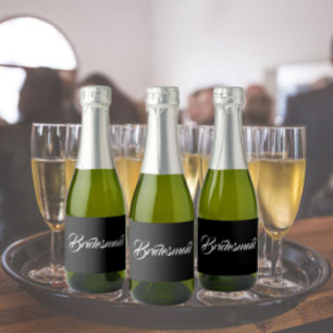 Black Bridesmaid Simple Stylized Script Sparkling Wine Label