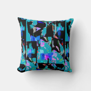 Black Bright Aqua Pink Blue Contemporary Art Print Throw Pillow