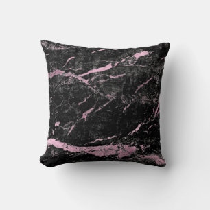 Black Bright Pink Rose Gold Abstract Marble Glam Throw Pillow