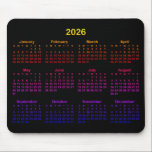 Black Bright Rainbow Gradient 2026 Calendar Mouse Pad<br><div class="desc">Looking for a sleek and stylish way to keep track of your days? Check out this colorful 2026 calendar mousepad! It makes a great gift for anyone who loves to stay organized. Plus, it's a great way to show off your personality and make your desk look unique by adding your...</div>
