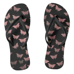 black,bright, shiny, butterflies, exclusive flip flops
