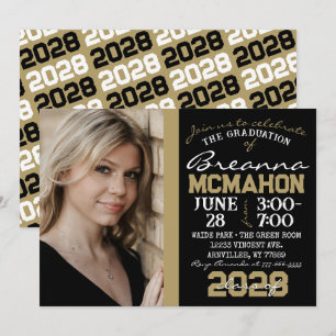 Black & Bronze Gold Graduation Photo Invitation