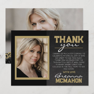 Black Bronze Gold Graduation Photo Thank You Card