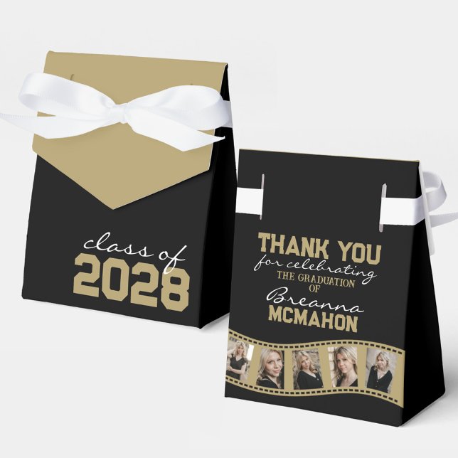 Black & Bronze Gold Photo Collage Filmstrip Favor Box (Creator Uploaded)