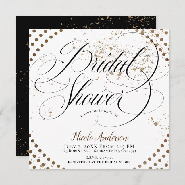 Black Bronze Modern Chic Engagement Bridal Shower Invitation (Front/Back)