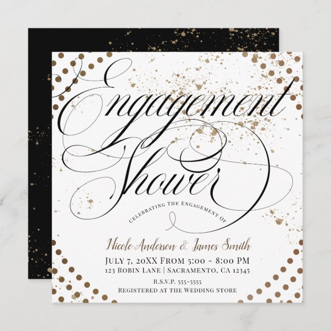 Black Bronze Modern Chic Engagement Shower Party Invitation (Front/Back)