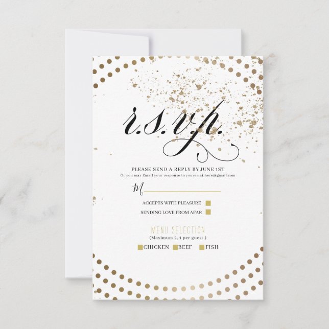 Black Bronze Modern Chic Wedding Reply RSVP Card (Front)