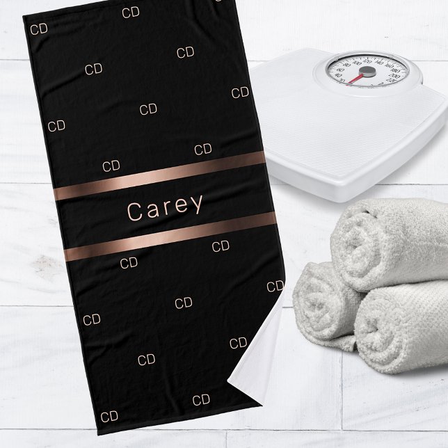 Black bronze monogram initials pattern name bath towel (Creator Uploaded)