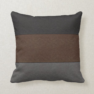 Black Brown and Gray Leather Look Throw Pillow