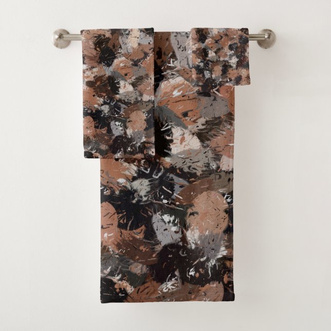 Black, Brown and Grey Paint Splatters Bath Towel Set (Insitu)