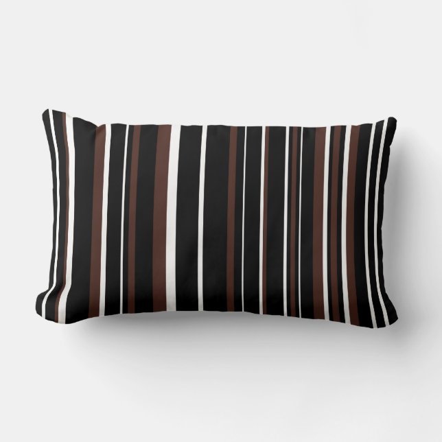 Black, Brown, and White Barcode Stripe Lumbar Pillow (Front)