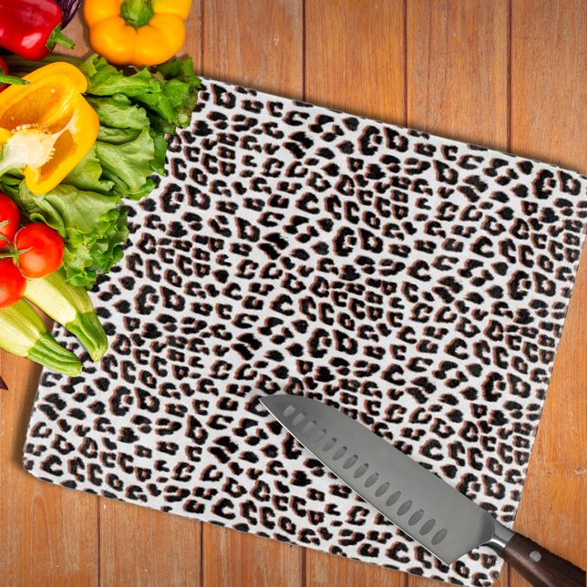 Black Brown and White Leopard Print  Cutting Board (Black Brown and White Leopard Print Cutting Board by Looly Elzayat
)