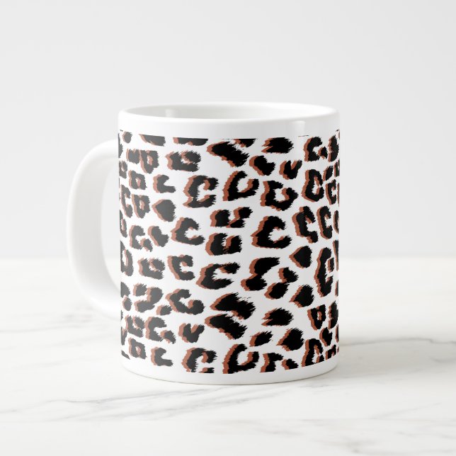 Black Brown and White Leopard Print  Large Coffee Mug (Front Left)