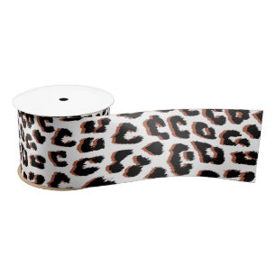 Black Brown and White Leopard Print  Satin Ribbon