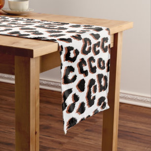 Black Brown and White Leopard Print Short Table Runner