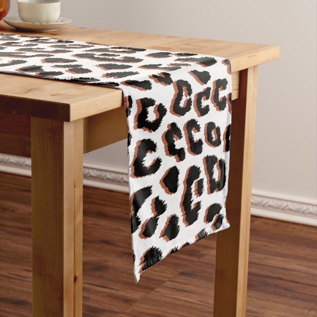 Black Brown and White Leopard Print  Short Table Runner (In Situ)