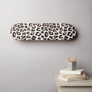 Black Brown and White Leopard Print  Skateboard