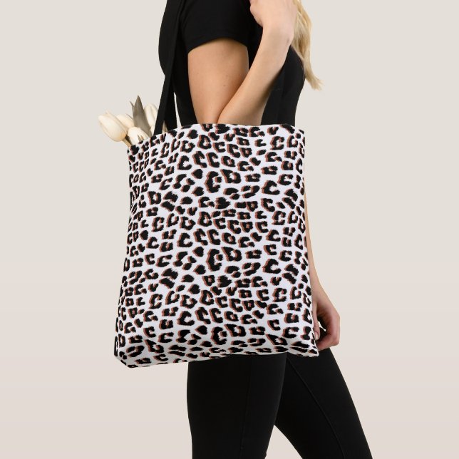 Black Brown and White Leopard Print  Tote Bag (Close Up)