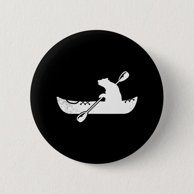 Black Brown Bear Canoeing Kayaker Canoe Kayaking 2 Inch Round Button (Front)